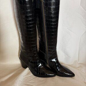 Michael Kors Loni Crocodile Embossed Leather Boot Size 8